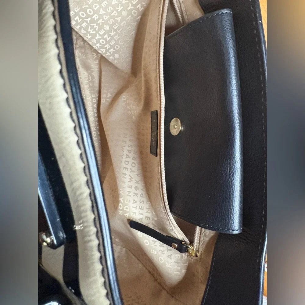 Kate Spade New York Black & Cream Striped Satchel Tote Bag w/ Dust - Picture 6 of 9